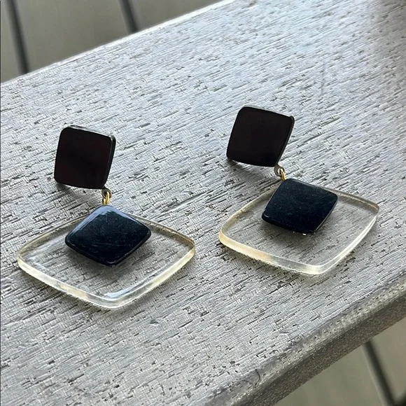 Vintage Elegant Black and Clear Geometric Earrings - Picture 2 of 2